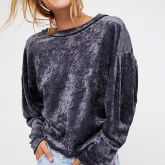 Free People Sweaters - Free People Blue Velvet Milan Balloon Sleeve Layering Top Boho XS